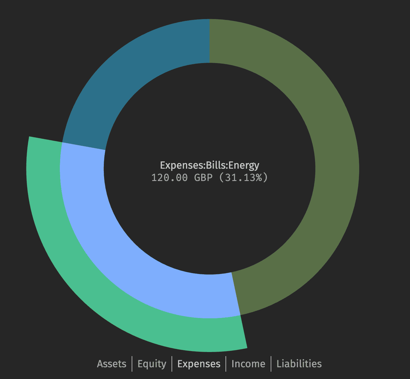 Sunburst chart breaking down expenses