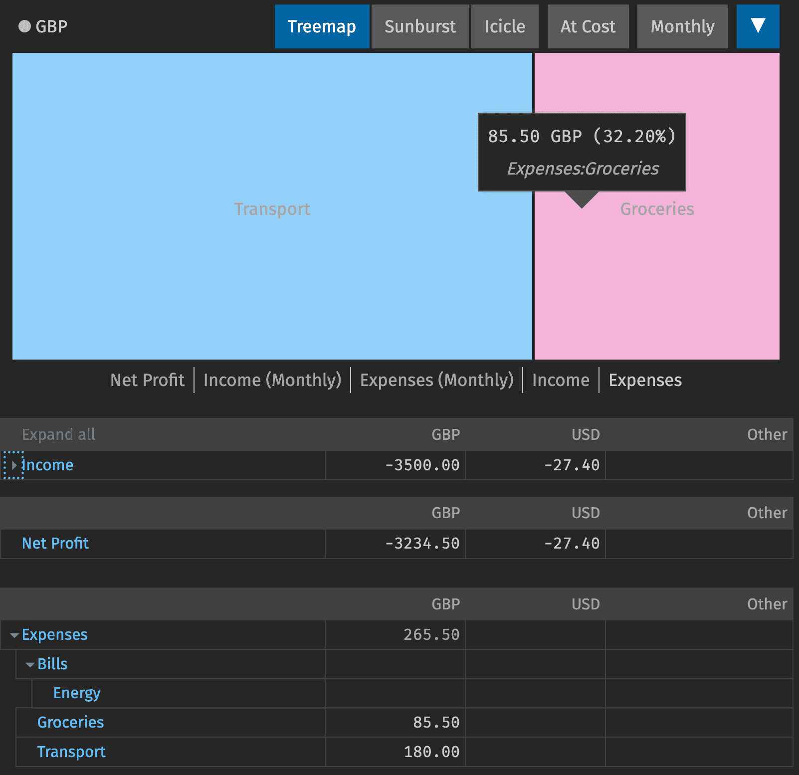 Net Income Statement view showing take-home pay