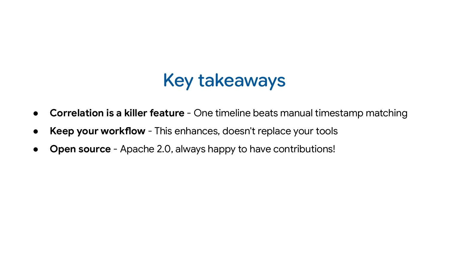 Slide welcoming contributions and pull requests to the Perfetto project